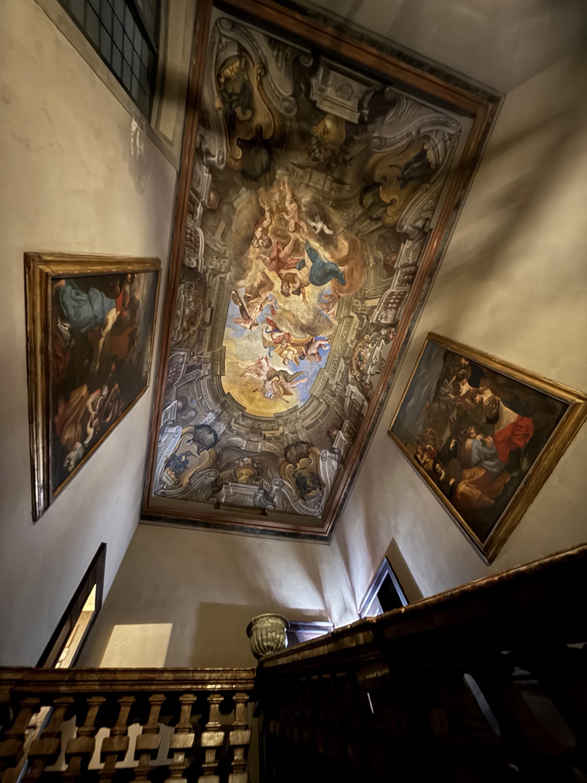 The ceiling above the staircase