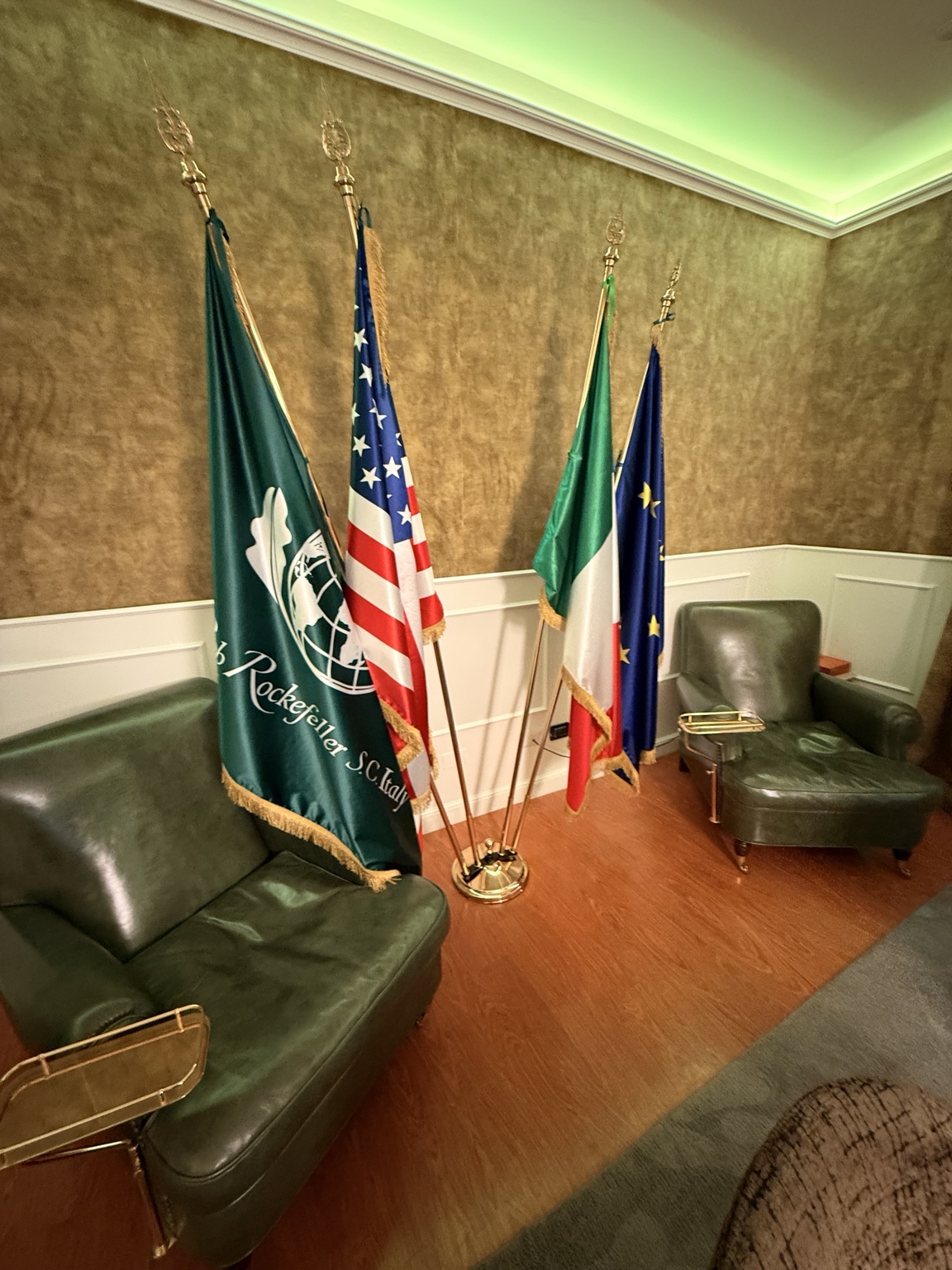 The reception and flags at the former headquarters
