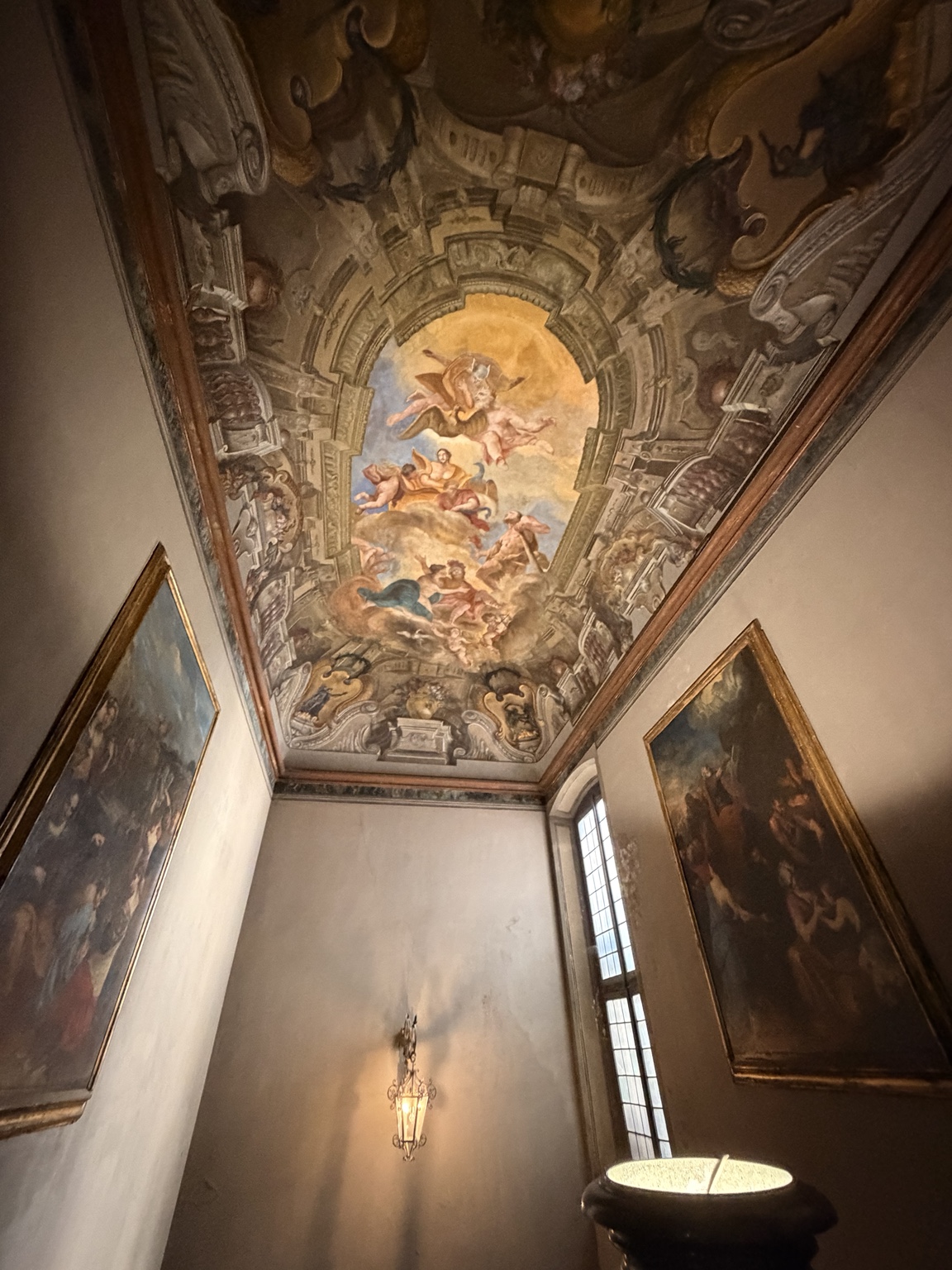 The painted ceiling of the historic Milan premises