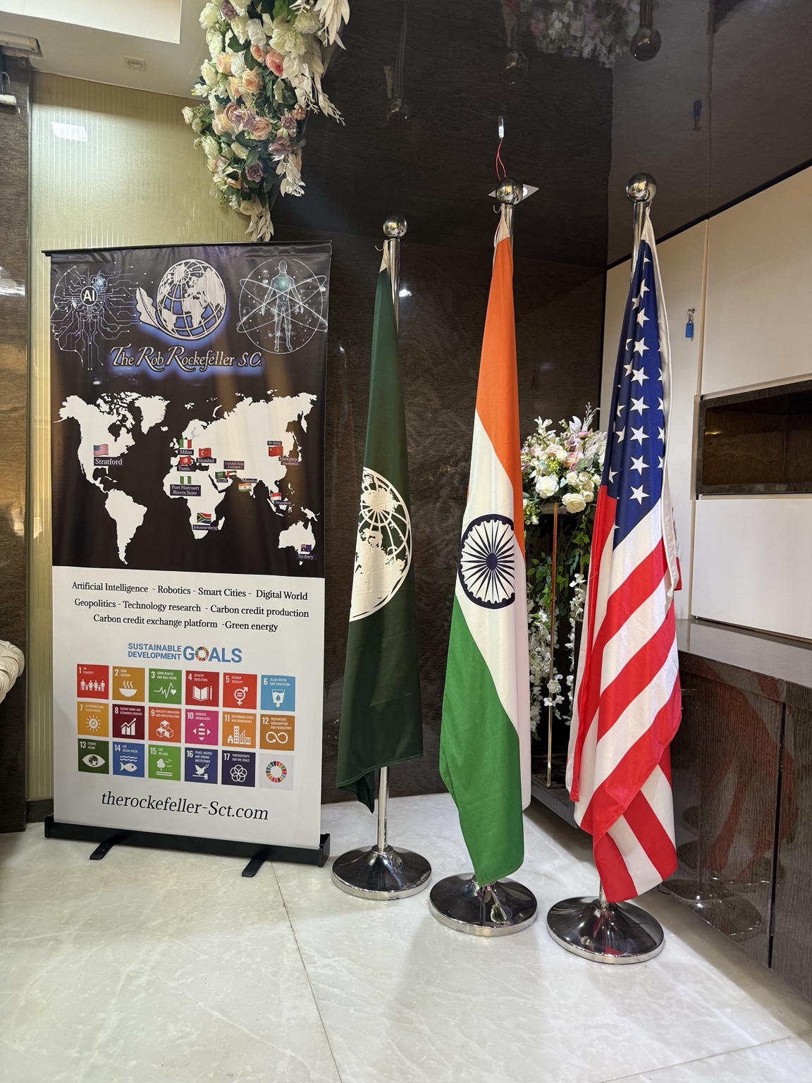 Office display with RRSC, India and United States flags