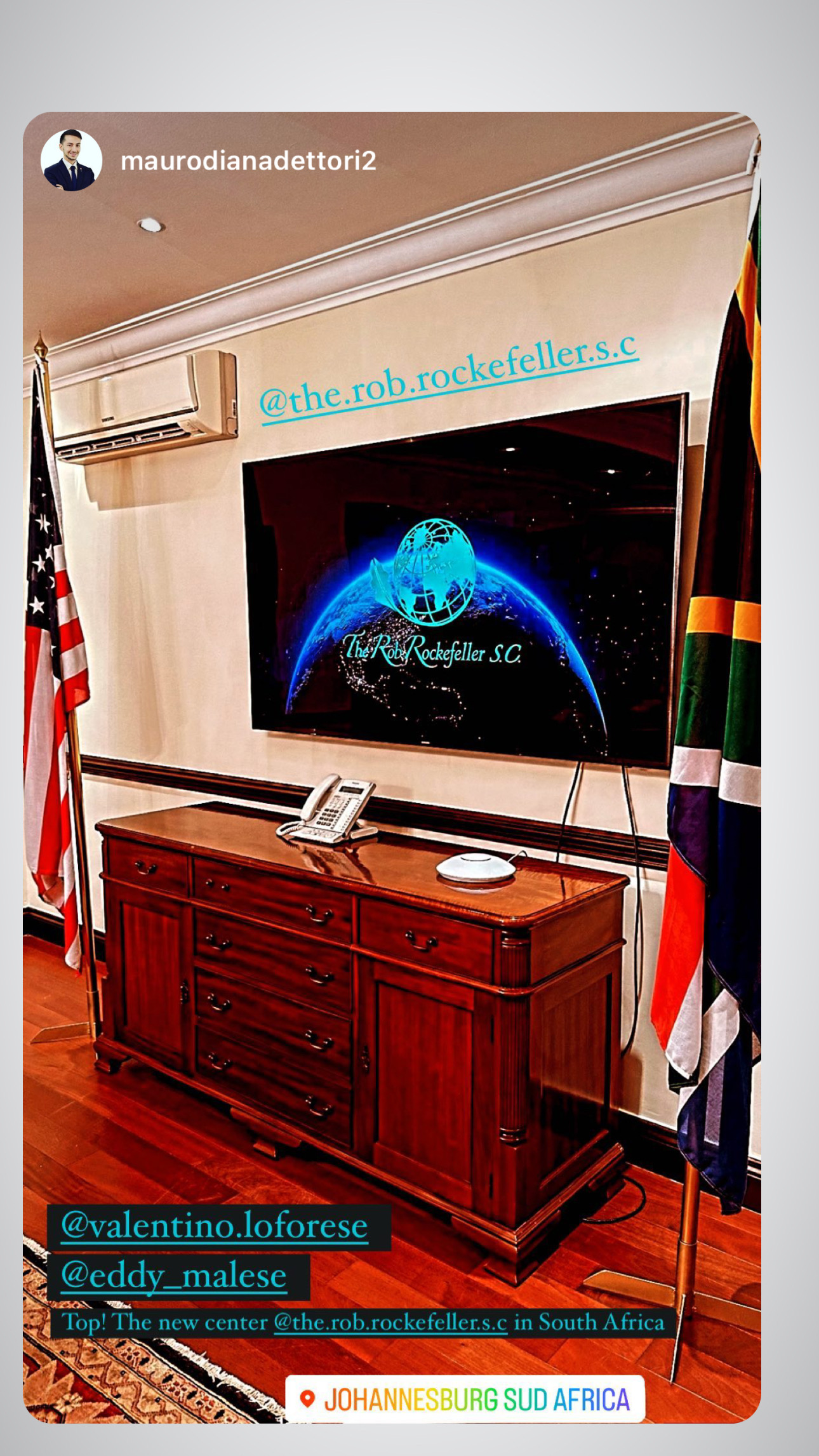 Supplied archive image of the office display between the United States and South Africa flags