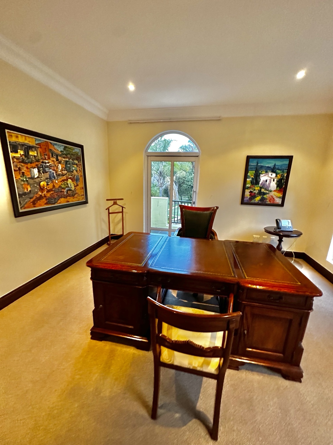 Office interior with desk and seating