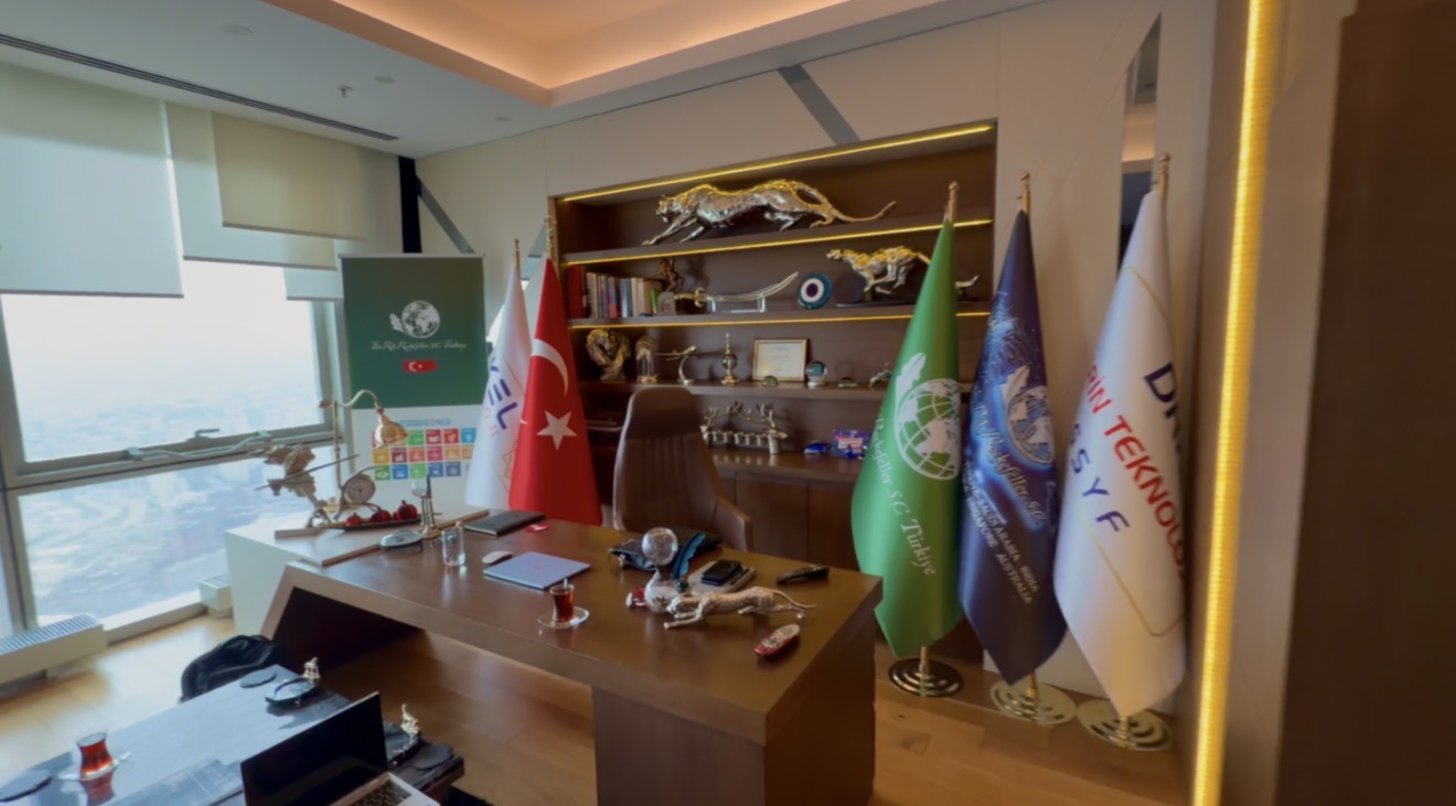 Metropol Tower office with meeting spaces, company flags and panoramic Istanbul views