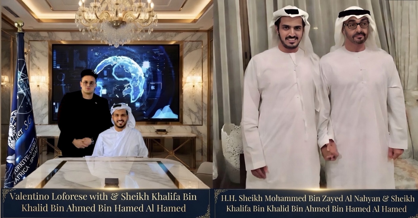 User-supplied institutional photographs of Valentino Loforese with Sheikh Khalifa and UAE leadership