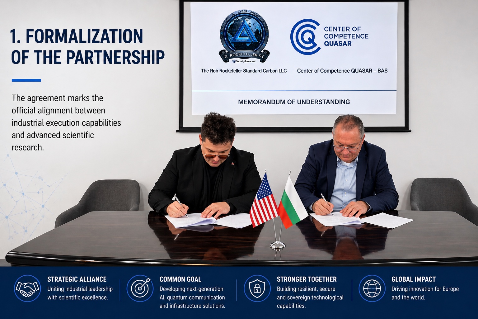 Valentino Loforese and Assoc. Prof. Dr. Lachezar Georgiev signing the QUASAR memorandum
