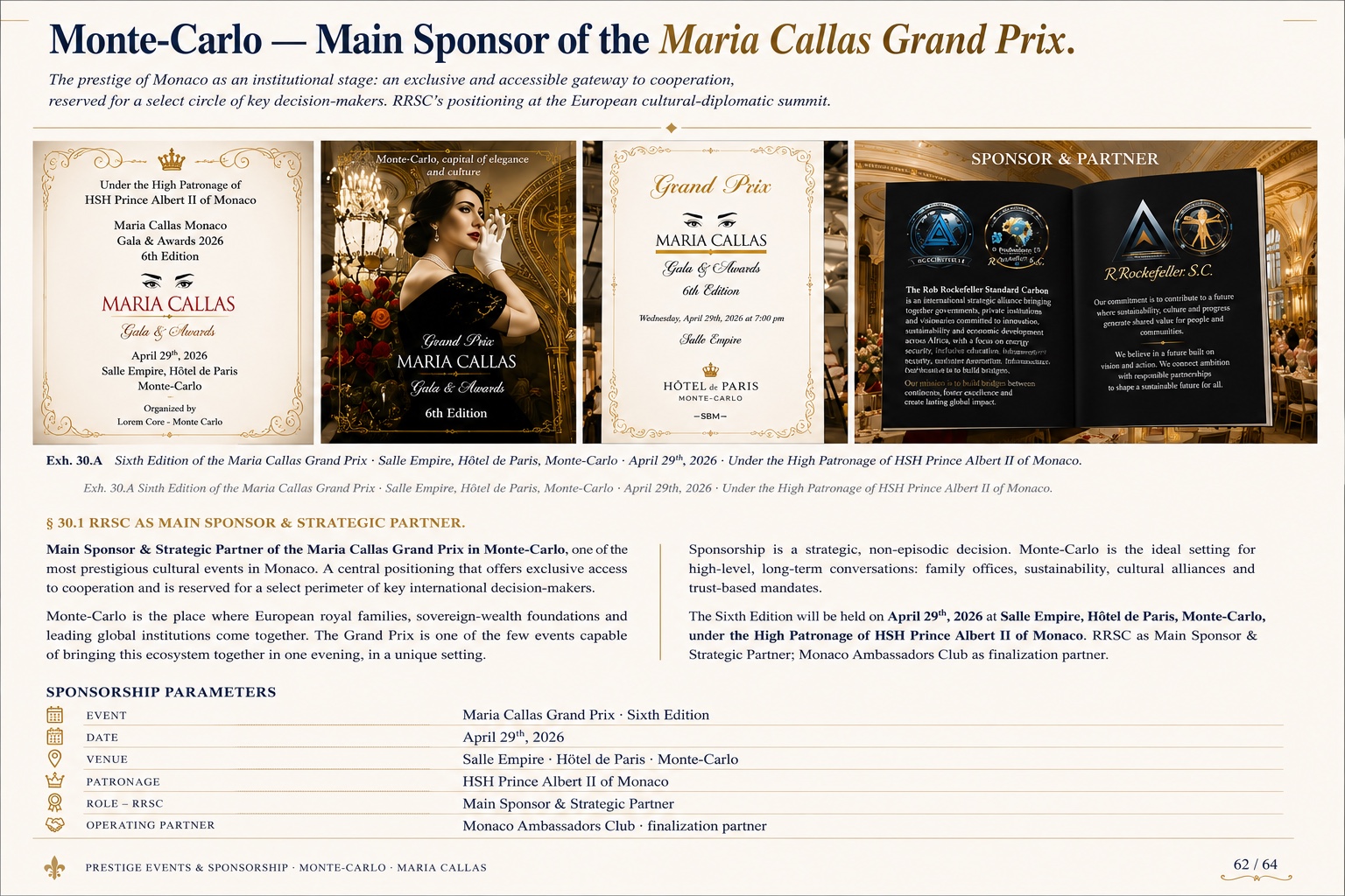 Original RRSC sponsorship dossier including the Maria Callas Monaco invitation, programme and partnership terms