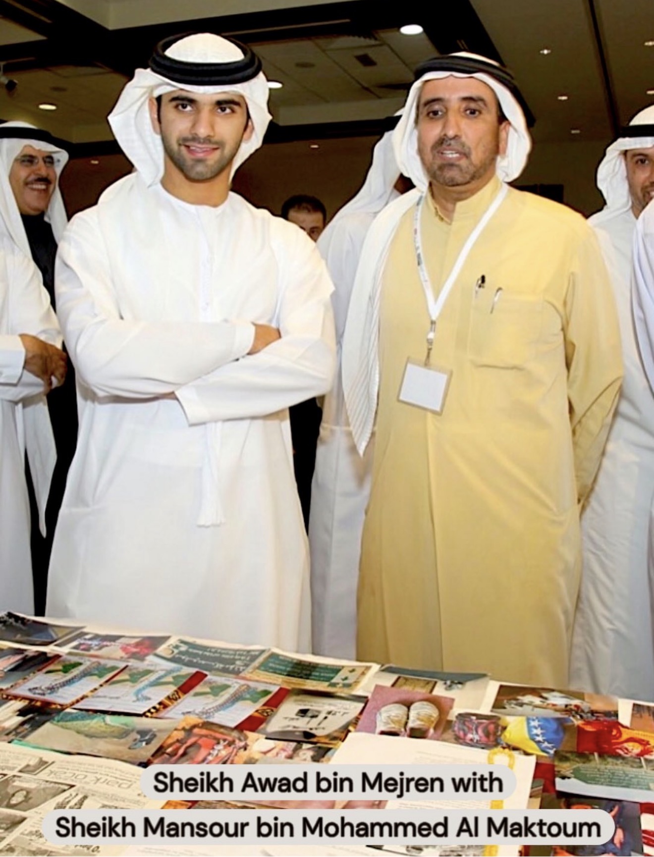 Sheikh Awad bin Mejren with Sheikh Mansour bin Mohammed Al Maktoum, as captioned in the supplied photograph.