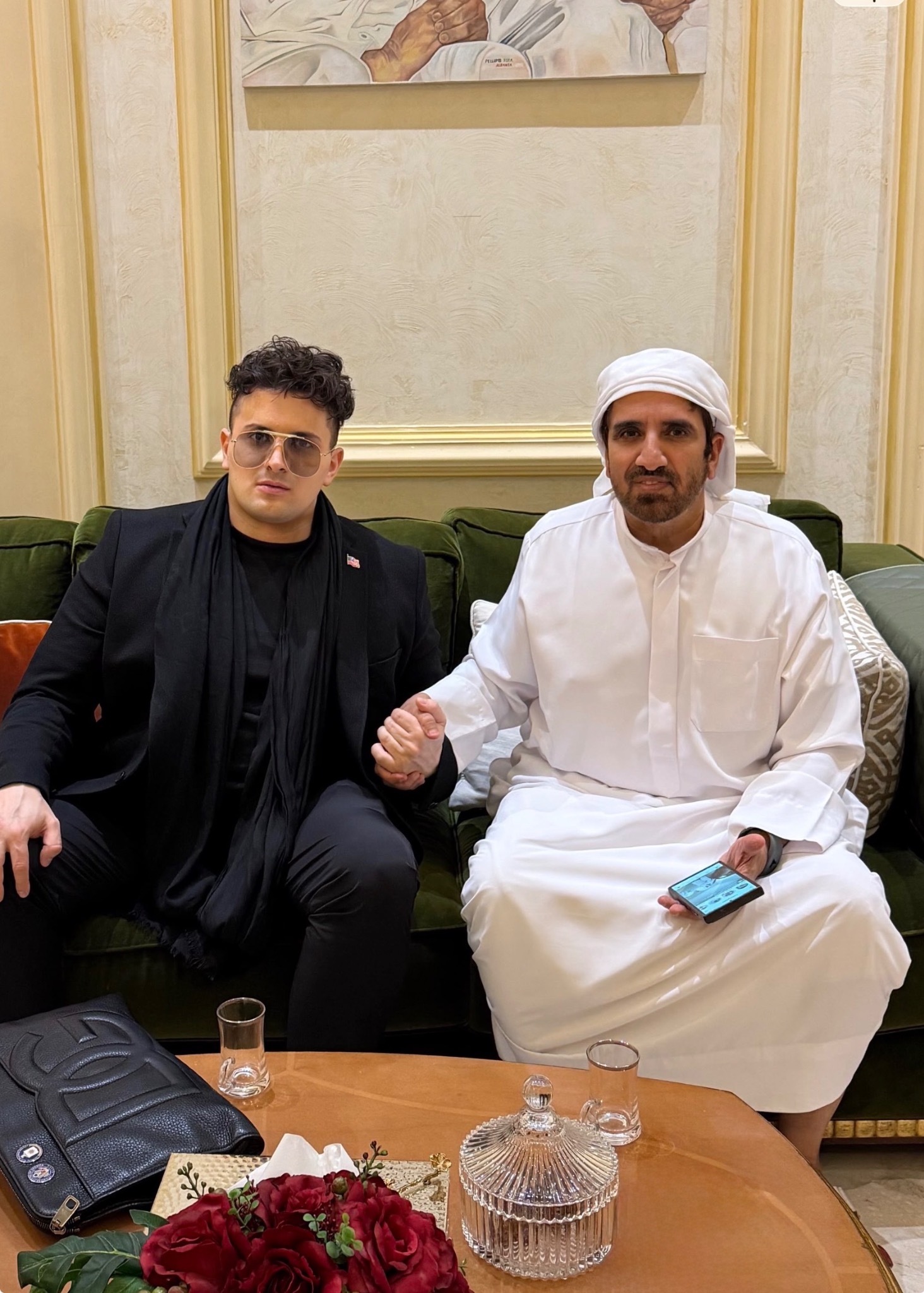 A greeting during the meeting in the majlis at Sheikh Awad’s private residence in Dubai.