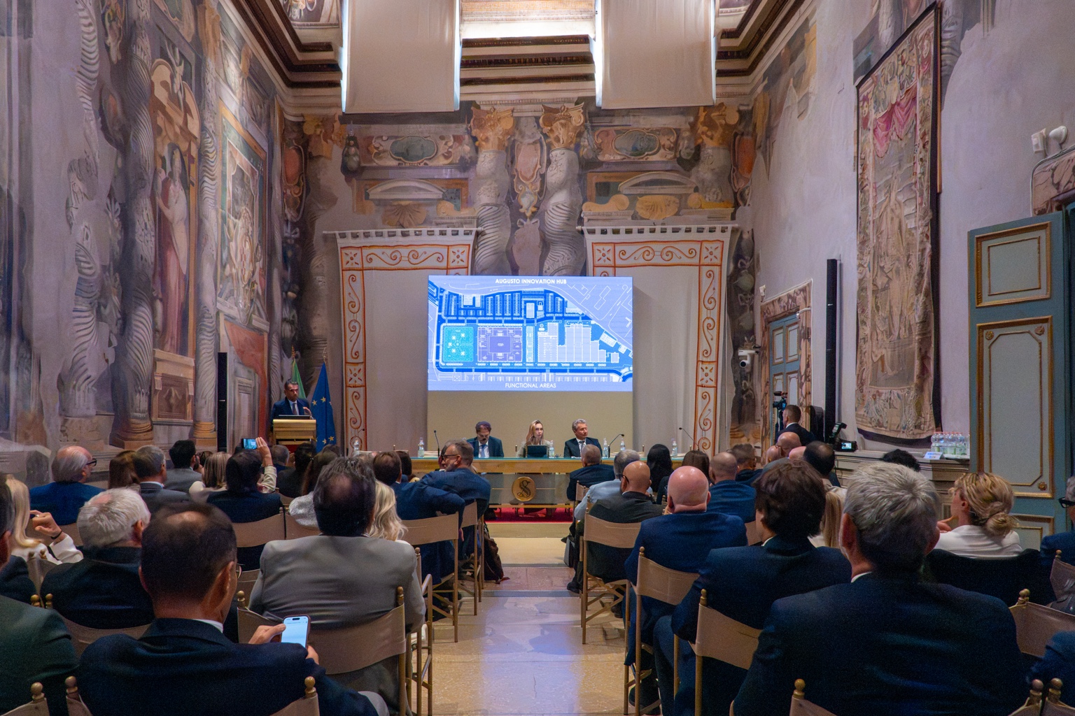 The Augusto Innovation Hub campus plan displayed during the forum in Sala Zuccari